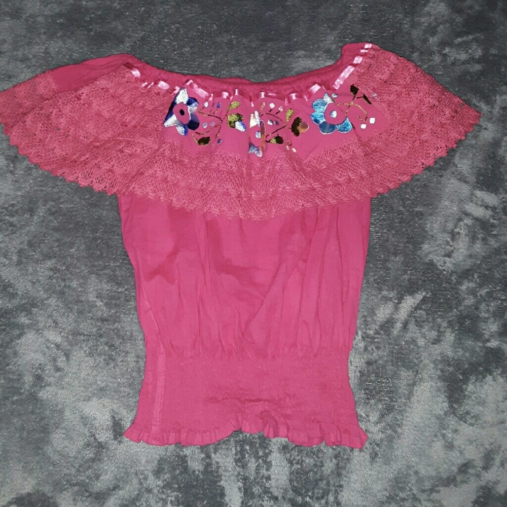 pink off shoulder summer top